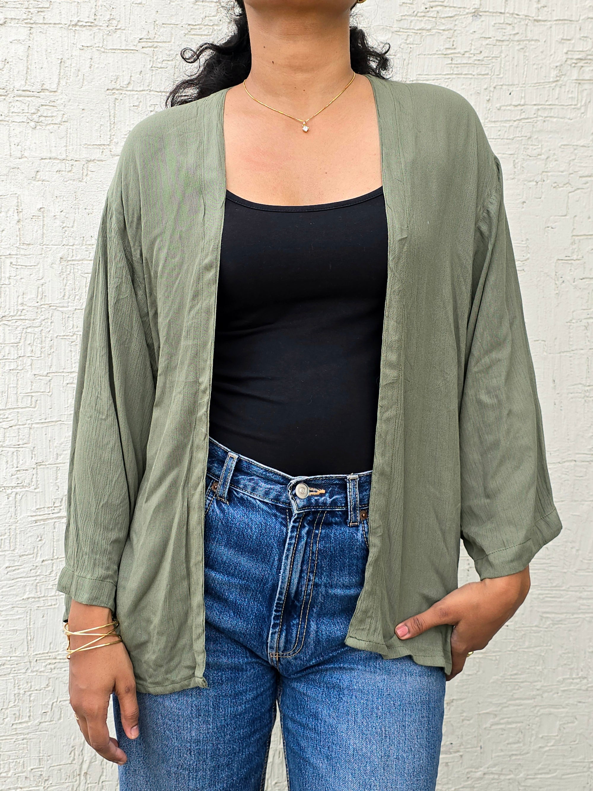 Classic Mid-Length Shrug – Khaki Green
