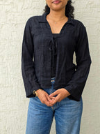 Drawstring Shrug – Black Checker Pattern