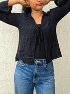 Drawstring Shrug – Black Checker Pattern
