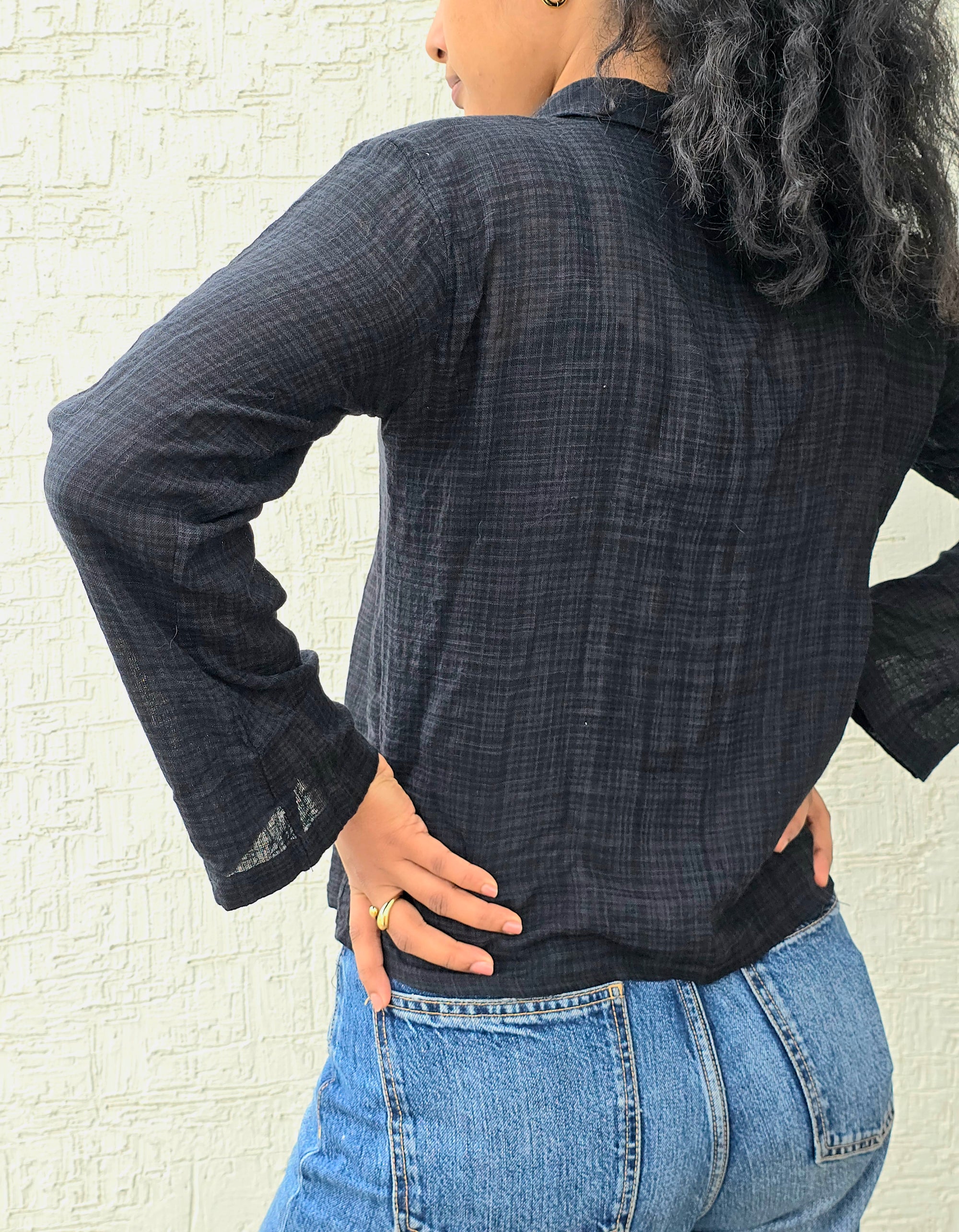 Drawstring Shrug – Black Checker Pattern