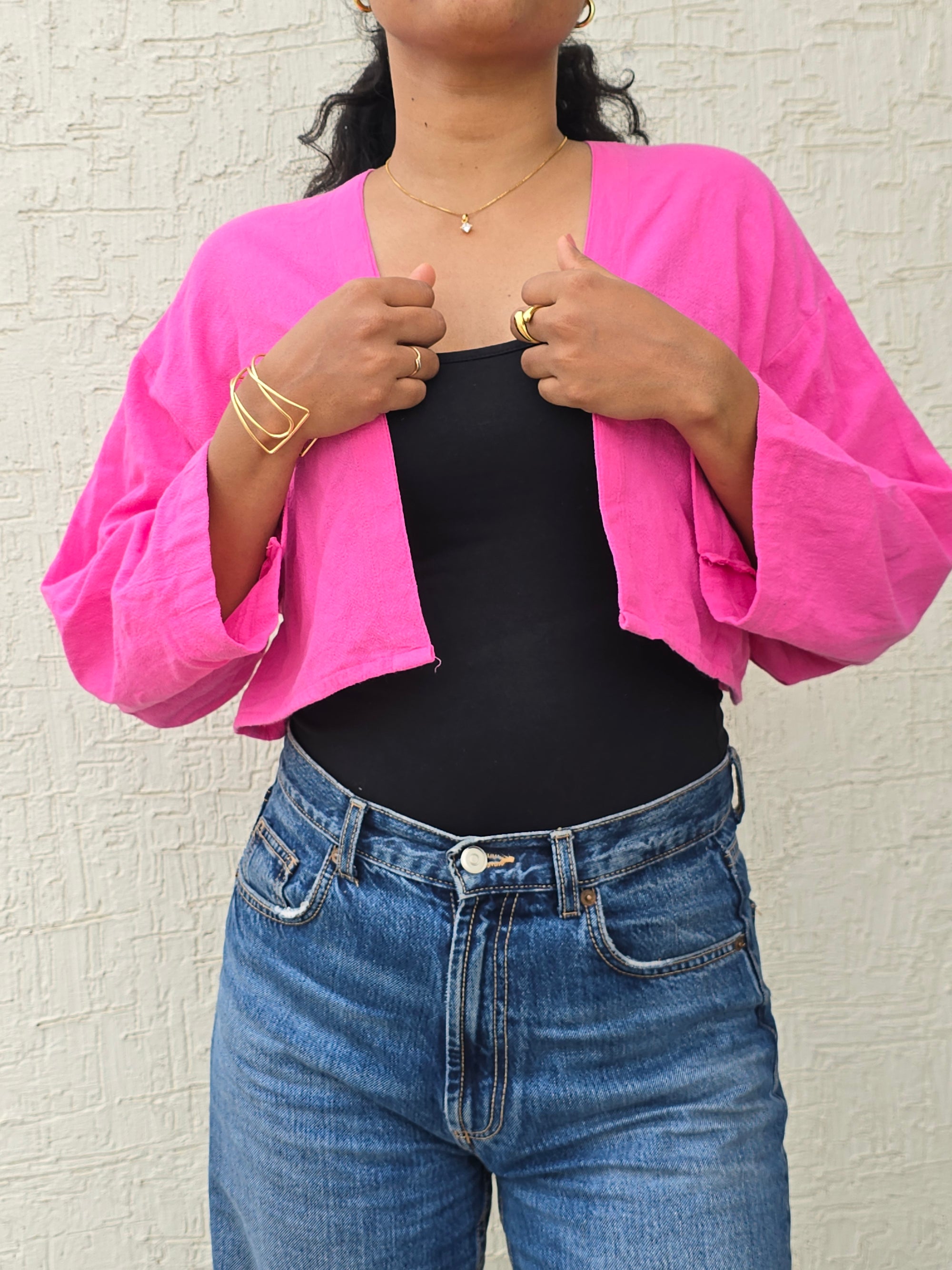 Classic Cropped Shrug – Rani Pink