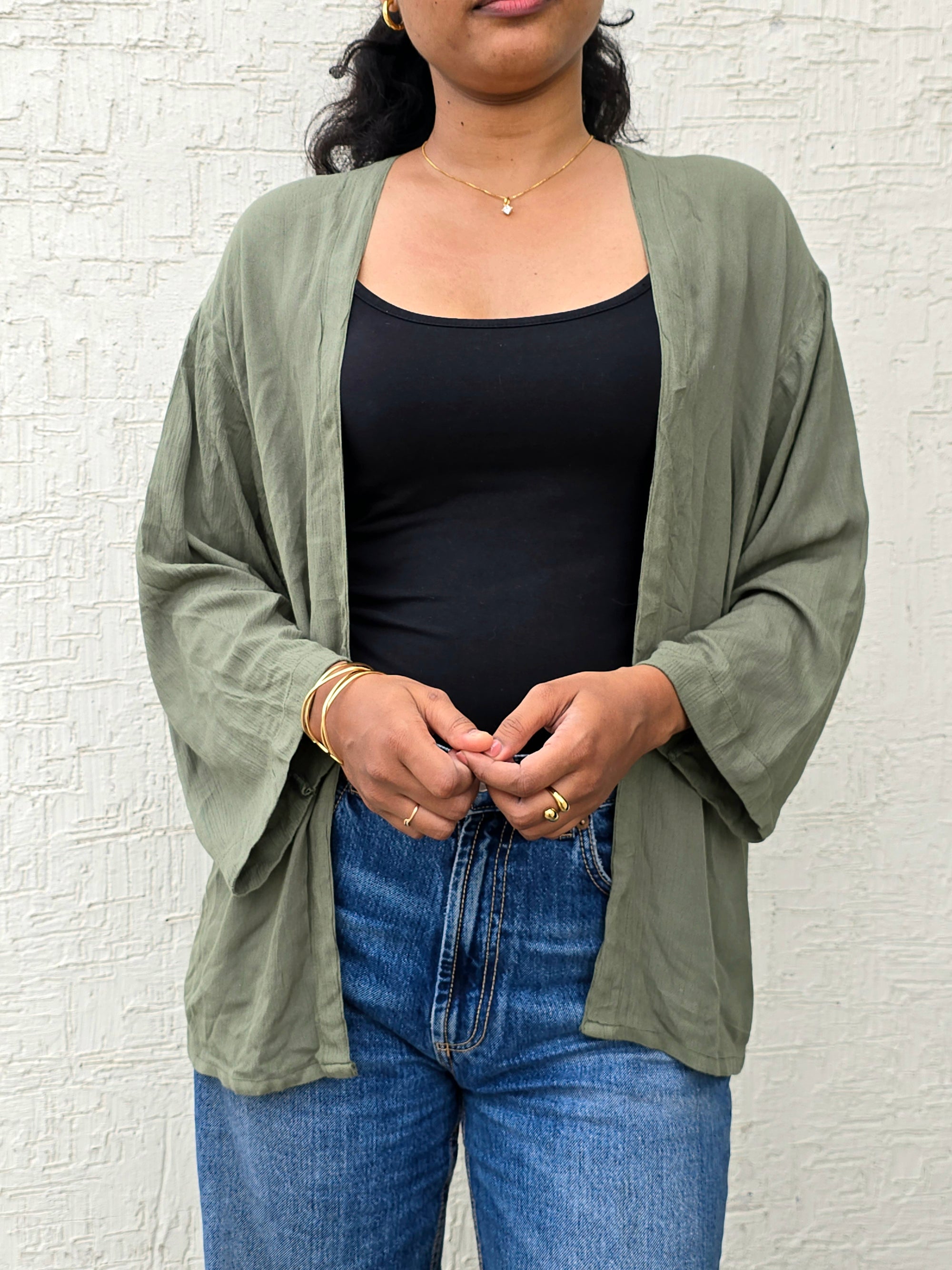 Classic Mid-Length Shrug – Khaki Green