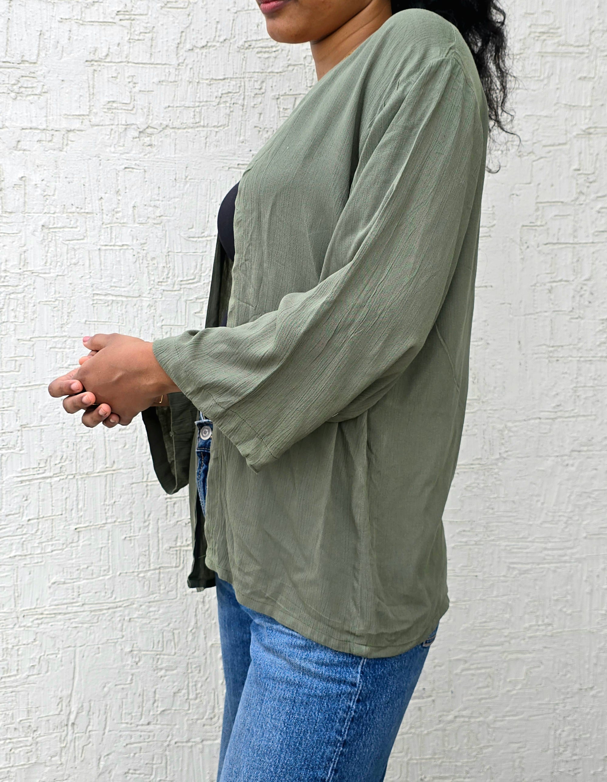 Classic Mid-Length Shrug – Khaki Green