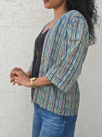 Classic Mid-Length Shrug – Navy blue Printed