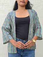 Classic Mid-Length Shrug – Navy blue Printed
